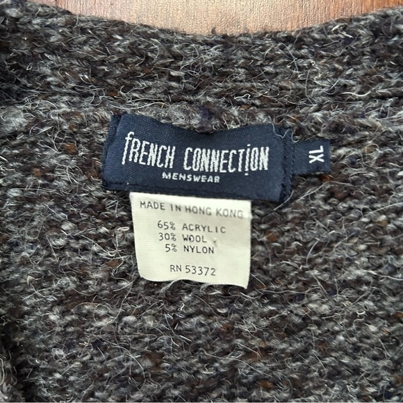 Vintage Men's French Connection Gray V-Neck Fisherman Wool Blend Sweater Size XL - Picture 14 of 14